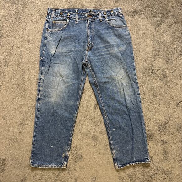 PRISON BLUES PRSN BLU Distressed Denim Jeans Mens 40x30 USA Suspender Buttons - Picture 1 of 10